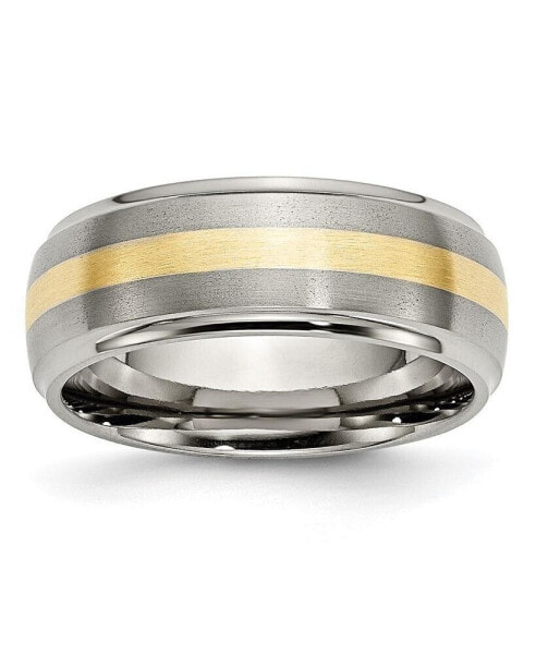 Titanium Brushed with 14k Gold Inlay Ridged Edge Band Ring