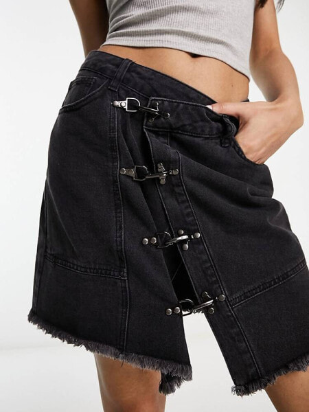 Urban Revivo asymmetric denim mini skirt in grey