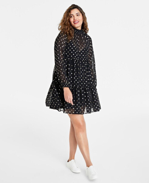 Women's Metallic Clip-Dot Tiered Trapeze Dress, Created for Macy's