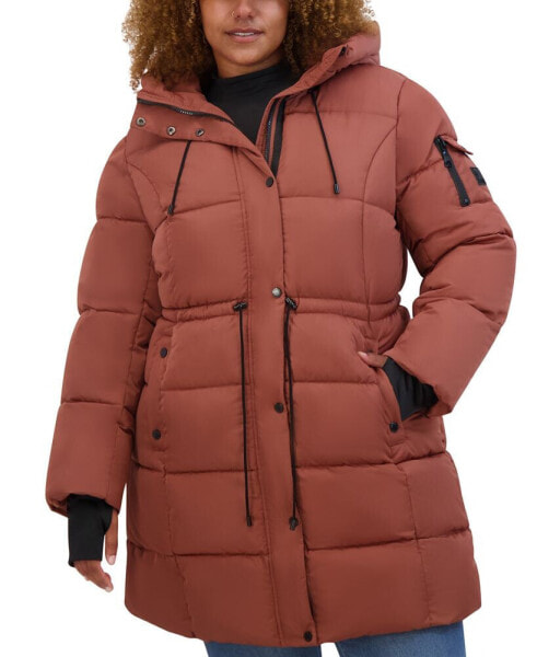 Plus Size Hooded Drawstring-Waist Puffer Coat, Created for Macy's