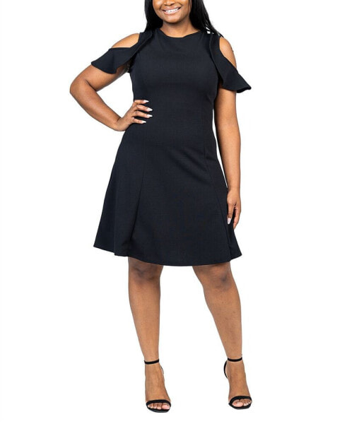 Plus Size Ruffle Cold Shoulder A Line Dress