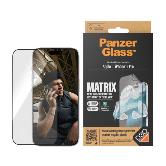 PanzerGlass ® MATRIX Screen Protector with D3O iPhone 15 Pro | Ultra-Wide Fit w. AlignerKit, Apple, Apple - iPhone 15 Pro, Dry application, Scratch resistant, Shock resistant, Transparent, 1 pc(s)