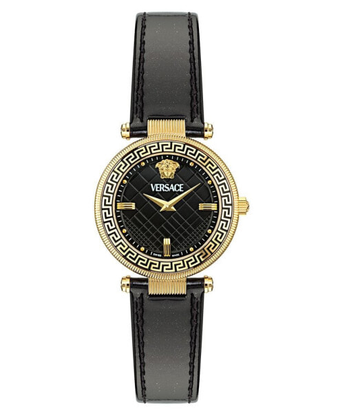 Women's Swiss Black Leather Strap Watch 35mm