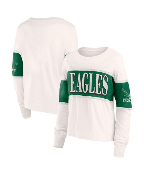 Women's Cream Philadelphia Eagles Antique Block Long Sleeve T-Shirt