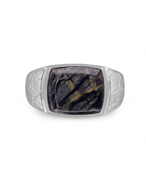 Grey Picture Jasper Gemstone Sterling Silver Men Signet Ring