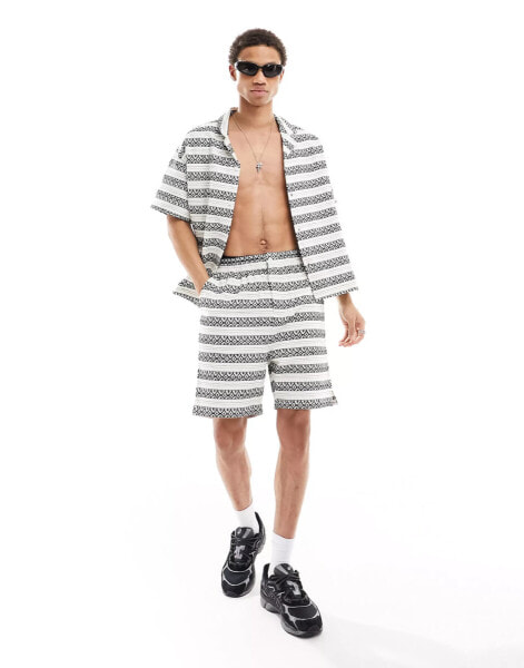 Native Youth stripe jacquard shorts co-ord in black and white