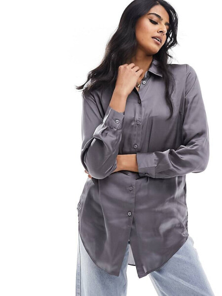 New Look satin shirt in dark grey