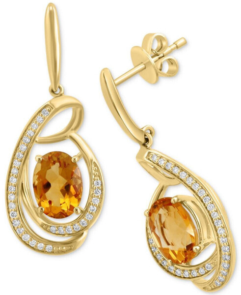 EFFY® Citrine (2-7/8 ct. t.w.) & Diamond (1/5 ct. t.w.) Spiral Drop Earrings in 14k Gold
