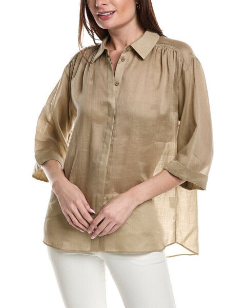 Lafayette 148 New York Cuffed Sleeve Drop Shoulder Blouse Women's