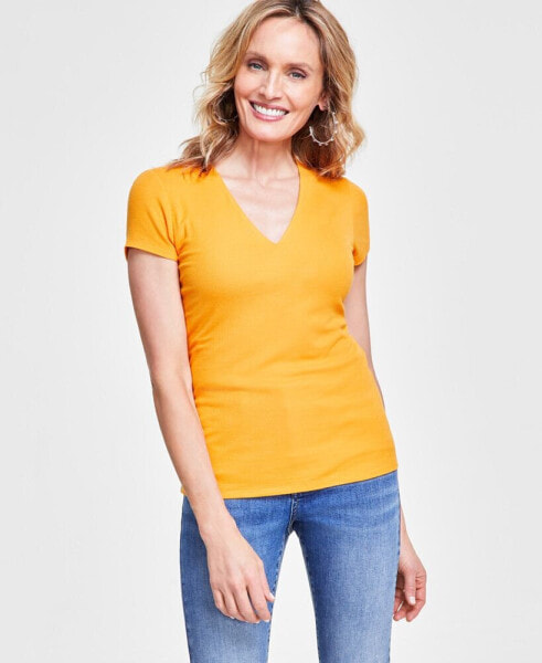 Women's Ribbed V-Neck Top, Created for Macy's