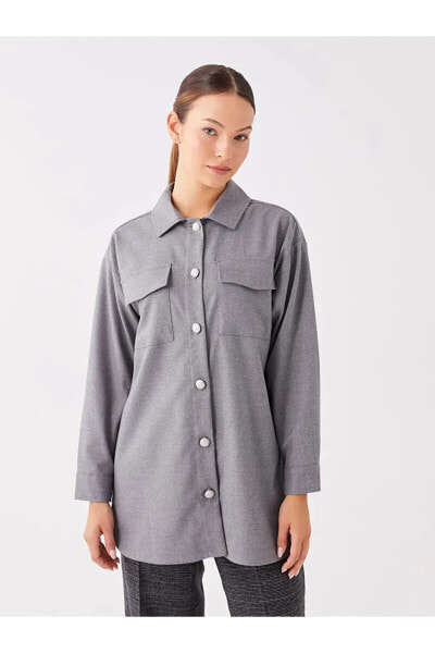 LCWAIKIKI Classic Düz Uzun Kollu Oversize Kadın Gömlek Ceket