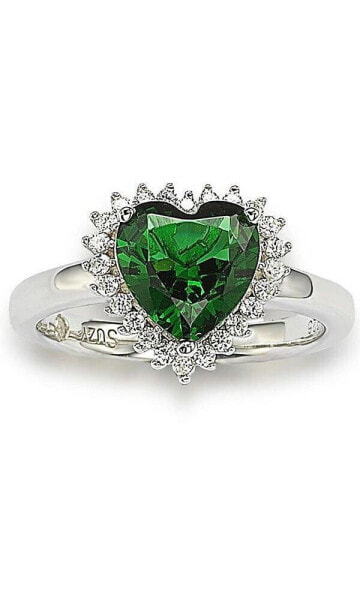 Suzy Levian Sterling Silver Cubic Zirconia Green Heart Halo Ring