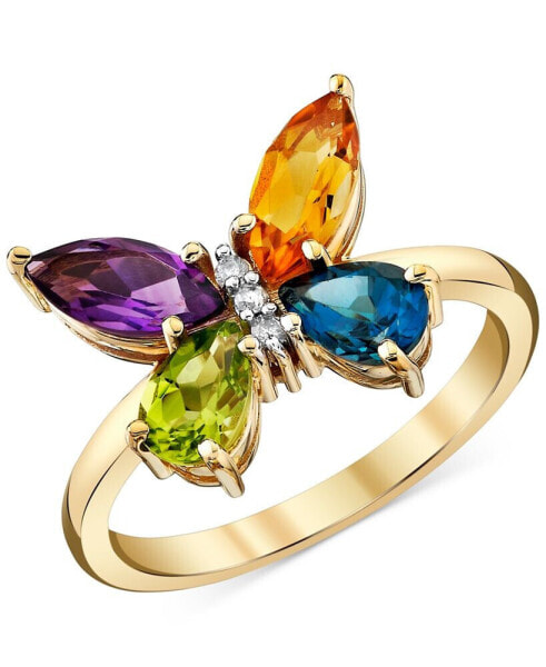 Multi-Gemstone (1-7/8 ct. t.w.) & Diamond Accent Butterfly Ring in 10k Gold
