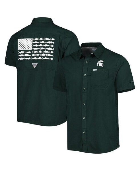 Men's PFG Green Michigan State Spartans Slack Tide Camp Button-Up Shirt