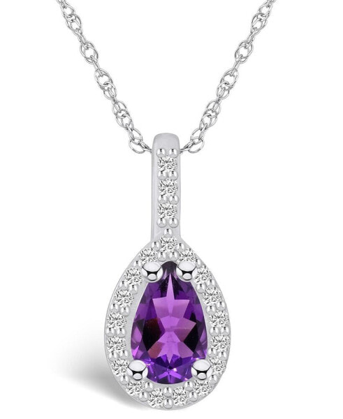 Amethyst (7/8 Ct. T.W.) and Diamond (1/5 Ct. T.W.) Halo Pendant Necklace in 14K White Gold