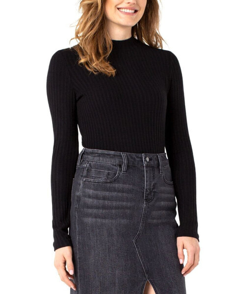 Women's Long-Sleeve Ribbed Mock-Neck Sweater