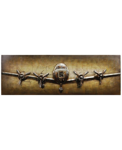 Airplane Mixed Media Iron Hand Painted Dimensional Wall Art, 24" x 72" x 2.2"