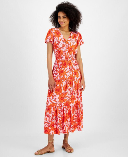 Petite Print Short-Sleeve Maxi Dress