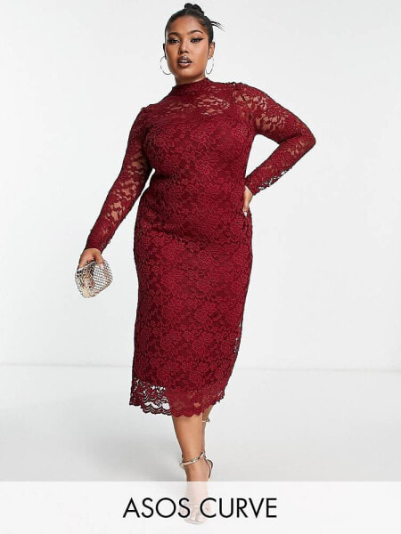 ASOS DESIGN Curve lace midi dress in wine