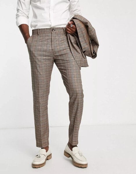 Selected Homme slim fit suit trousers in brown check