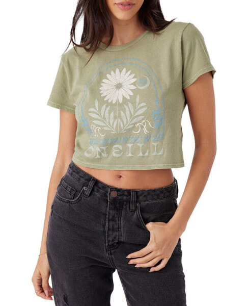 Juniors' Moonlit Daisy Cropped Graphic Cotton Top