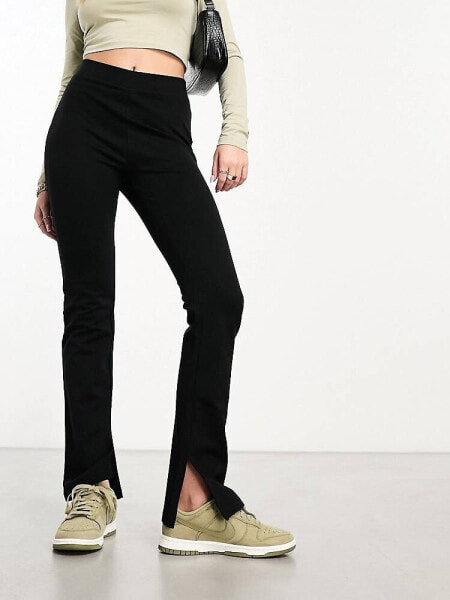 Threadbare split front trousers in black