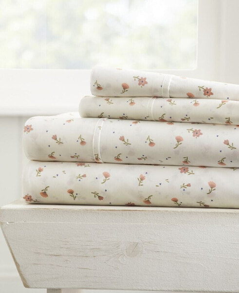 Soft Floral Double Brushed Patterned Sheet Set, King