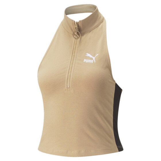 Puma Luxe Sport T7 Knitted Mock Neck Half Zip Shirt Womens Beige Casual Tops 538