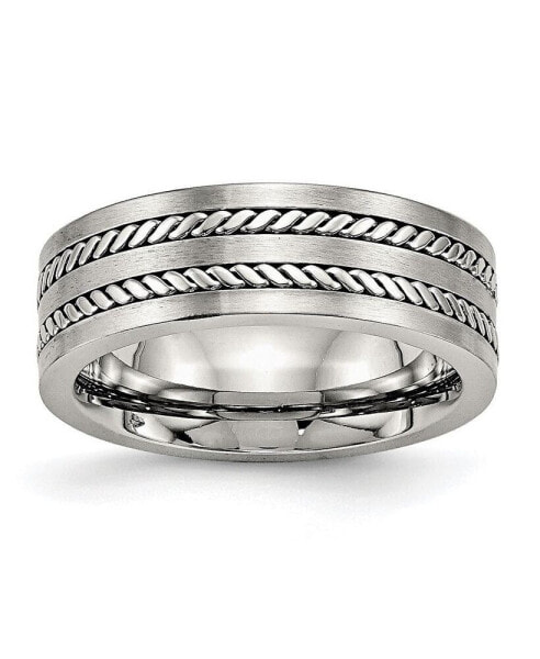 Stainless Steel Brushed and Polished Twisted 7mm Band Ring