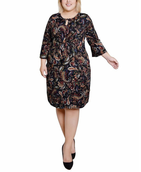 Plus Size 3/4 Sleeve Tie Front Dress