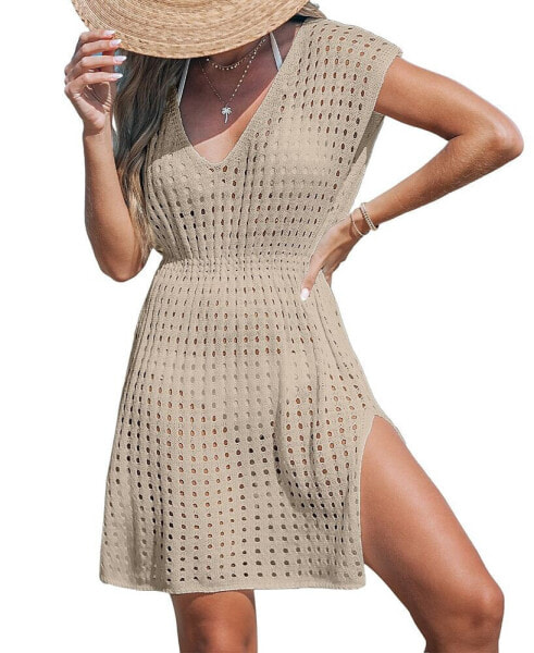 Women's Neutral Open-Knit Cover-Up Beach Dress