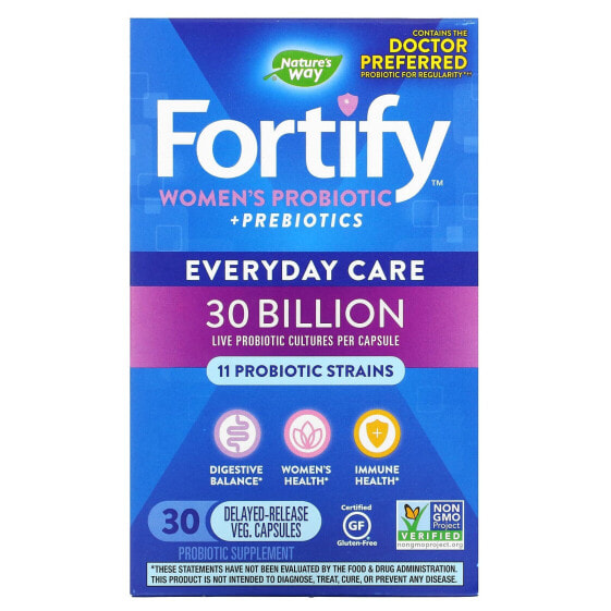 Пробиотик+Пребиотик для женщин Fortify, Повседневный уход, 30 млрд, 30 капсул со сдвоенным высвобождением