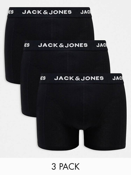 Jack & Jones 3 pack trunks in black with logo waistband