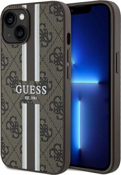 Guess Guess GUHMP15SP4RPSW iPhone 15 / 14 / 13 6.1" brązowy/brown hardcase 4G Printed Stripes MagSafe