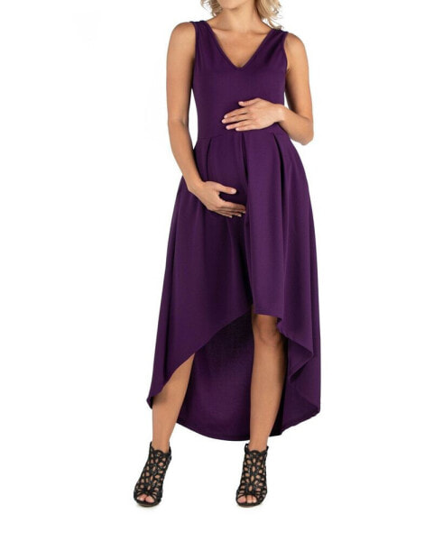 Sleeveless Fit and Flare High Low Maternity Dress