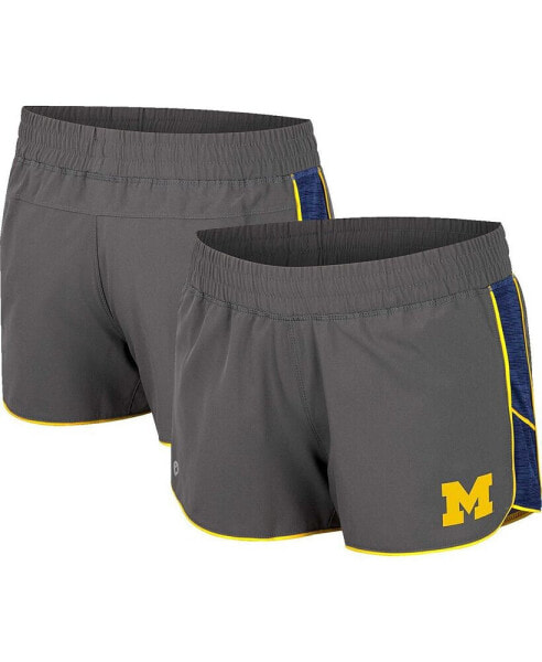 Women's Gray Michigan Wolverines Pull The Switch Running Shorts