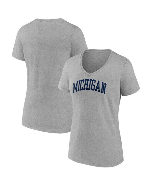Women's Heather Gray Michigan Wolverines Basic Arch V-Neck T-shirt