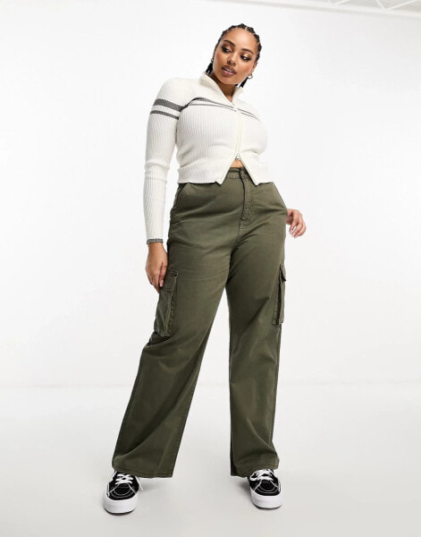 Dr Denim Plus Echo utility wide leg trousers in khaki