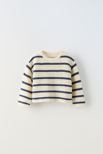 Striped crochet knit sweater