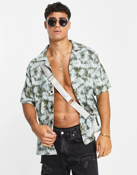 River Island palm print revere shirt in green