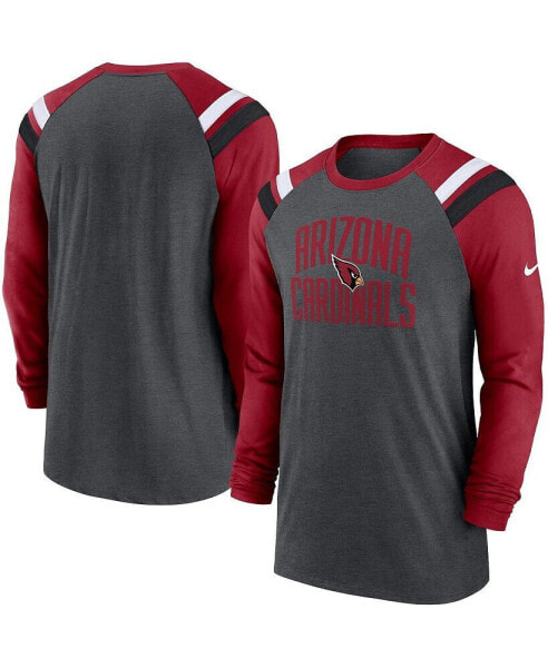 Men's Heathered Charcoal, Cardinal Arizona Cardinals Tri-Blend Raglan Athletic Long Sleeve Fashion T-shirt