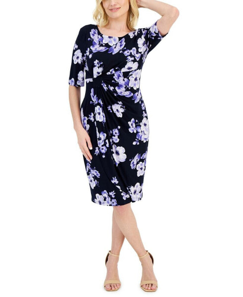 Petite Floral-Print Faux-Wrap Dress