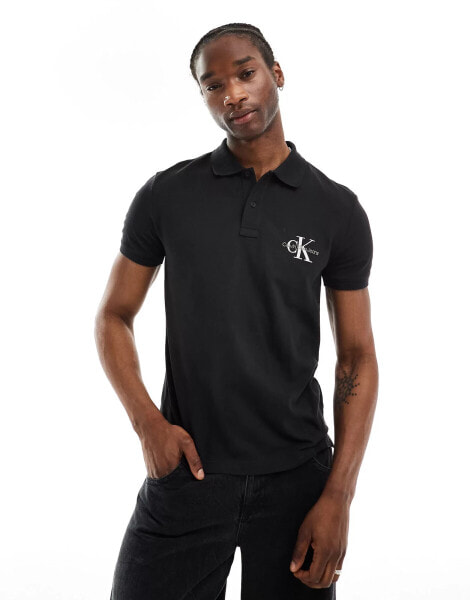 Calvin Klein Jeans monologo polo shirt in black