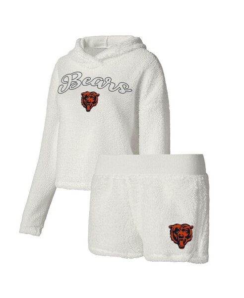 Women's White Chicago Bears Fluffy Pullover Sweatshirt and Shorts Sleep Set