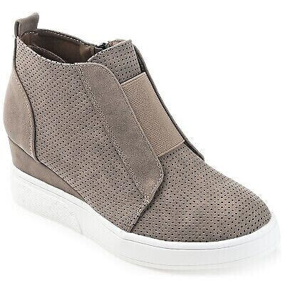 Journee Collection Womens Clara Round Toe Inside Zip Wedge Sneakers Taupe 9.5WD