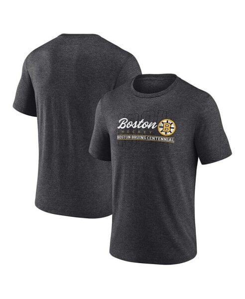 Men's Heather Charcoal Distressed Boston Bruins Centennial Hockey Tri-Blend T-shirt