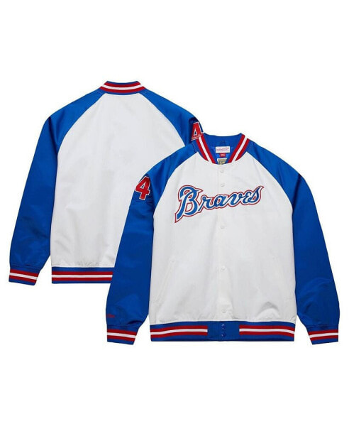 Men's Hank Aaron White/Royal Atlanta Braves Cooperstown Collection Legends Lightweight Satin Raglan Full-Snap Jacket