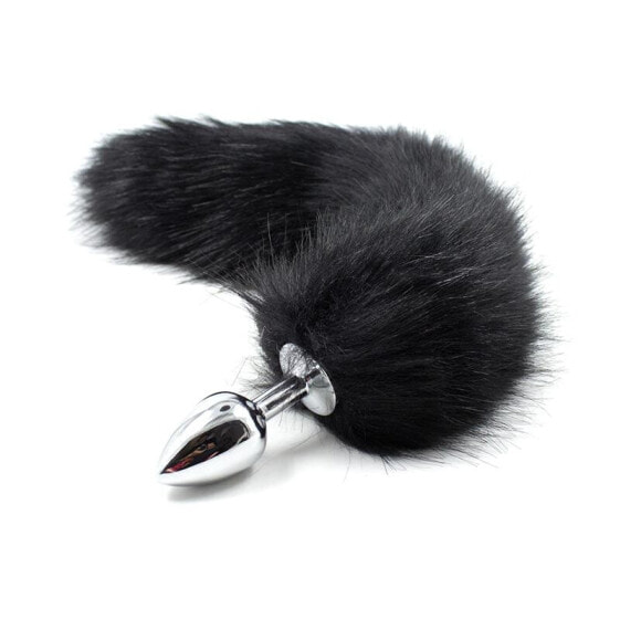 Metal Butt Plug Foxy Tail Velvet Touch 40 cm Black