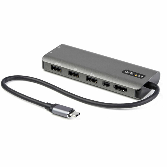 USB C Multiport Adapter - USB-C to HDMI or Mini DisplayPort 4K 60Hz - 100W Power Delivery Pass-Through - 4-Port 10Gbps USB Hub - USB Type-C Mini Dock - w/ 12" Attached Cable - Wired - USB 3.2 Gen 1 (3.1 Gen 1) Type-C - 100 W - 2.0b - Black - Silver - 10 G