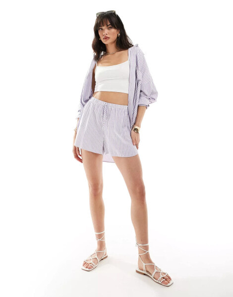 ASOS DESIGN cotton co-ord short in purple stripe